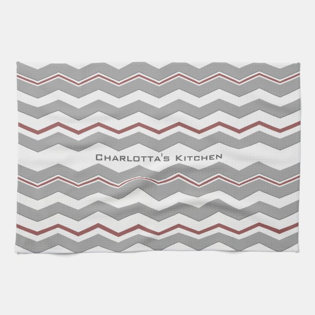 Modern Chevron with any Colour and Text Tea Towel (Horizontal)