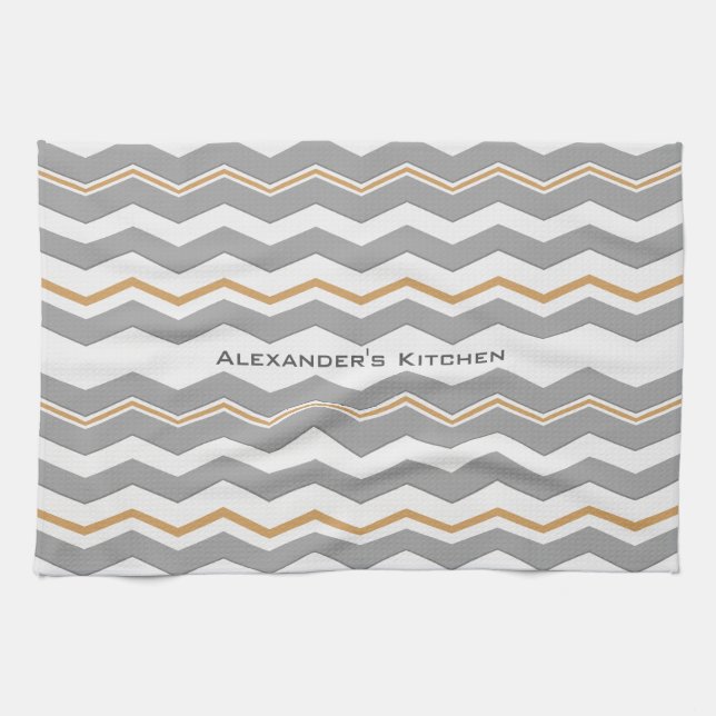 Modern Chevron with any Colour and Text Tea Towel (Horizontal)