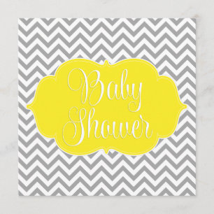 Modern Chevron Yellow Grey Baby Shower Invitation