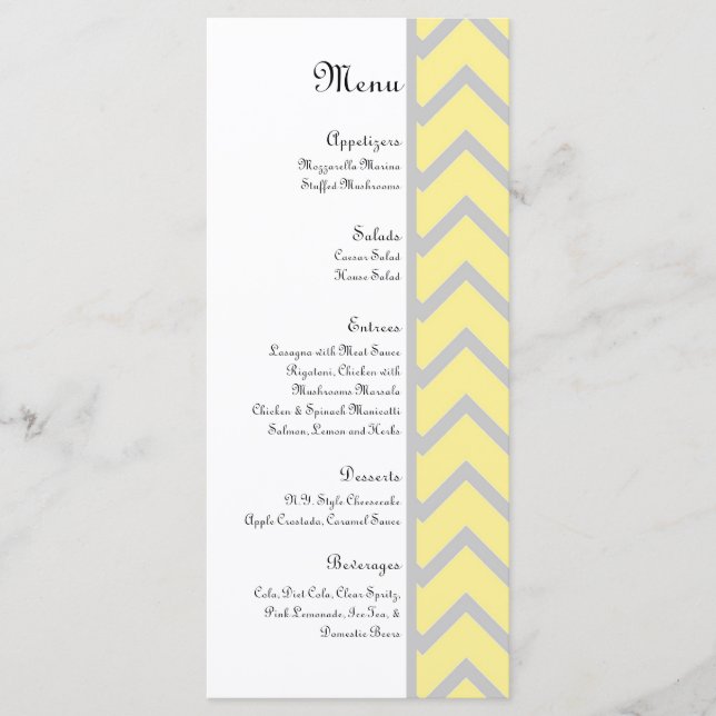 Modern Chevron Yellow/Grey Wedding Menu (Front)