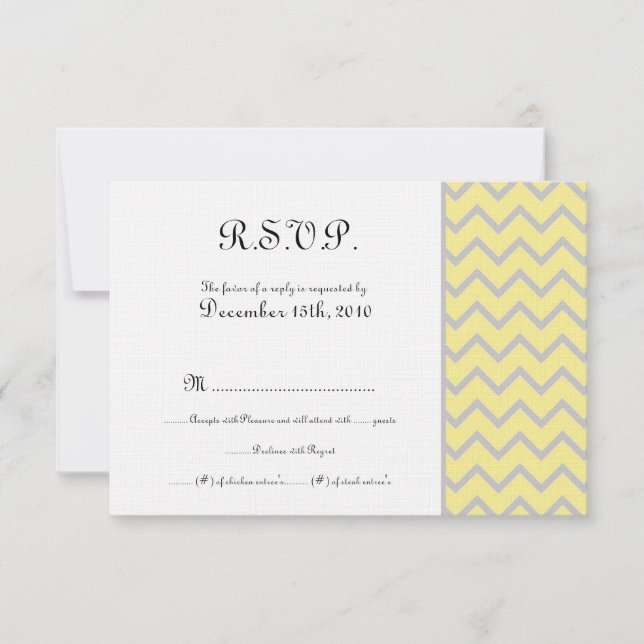 Modern Chevron Yellow/Grey Wedding RSVP Card (Front)