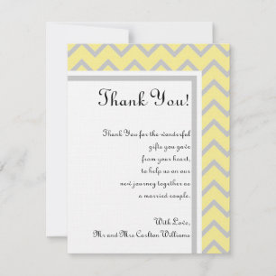 Modern Chevron Yellow/Grey Wedding Thank You Card