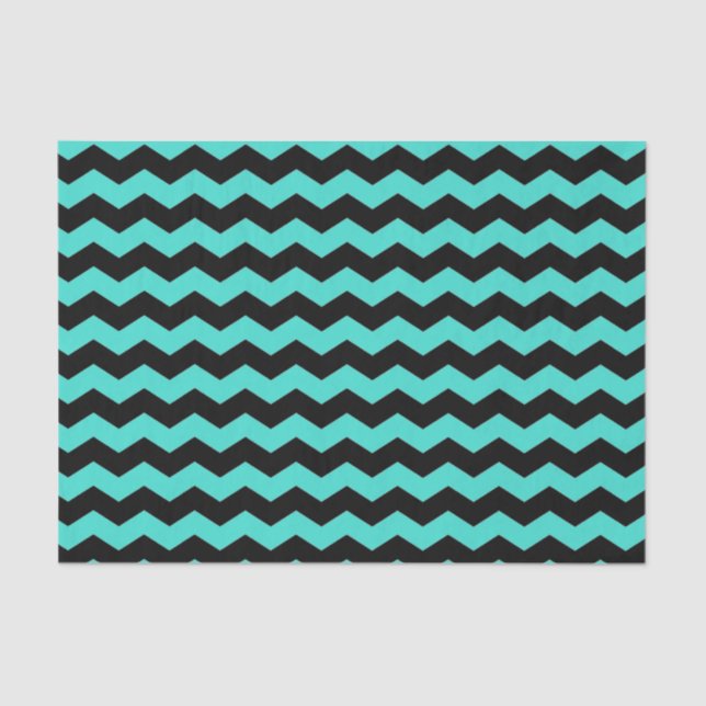 Modern Chevron Zigzag Black and Turquoise Blue Tissue Paper (Front)