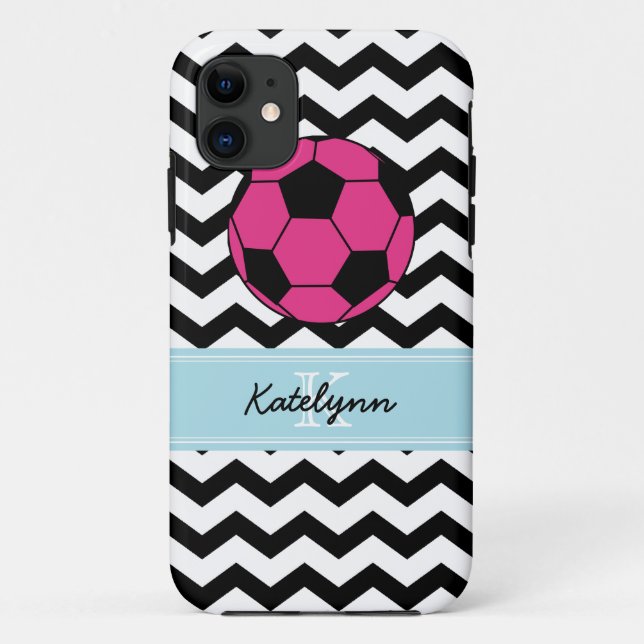 Modern Chevron Zigzag Pink Soccer Ball Phone Case (Back)