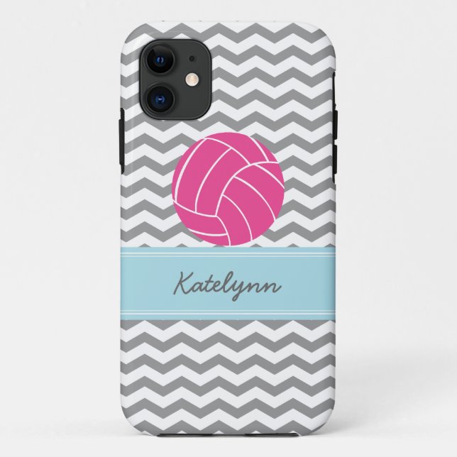 Modern Chevron Zigzag Pink Volleyball iPhone Case (Back)