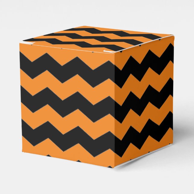 Modern Chevron Zigzag Stripes Black and Orange  Favour Box (Front Side)