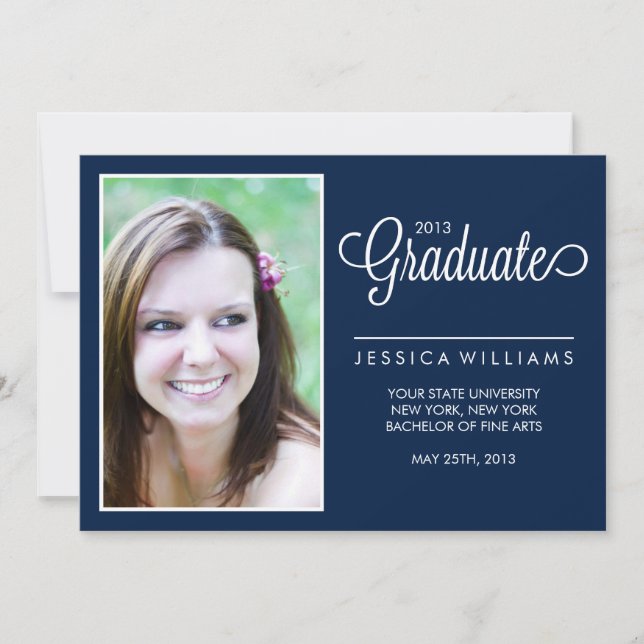 Modern Chevrons Photo Graduation {Blue} Announcement (Front)