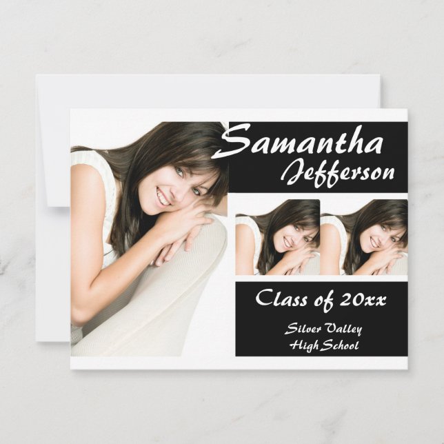 Modern Chic 3-Photo Graduation Announcement (Front)