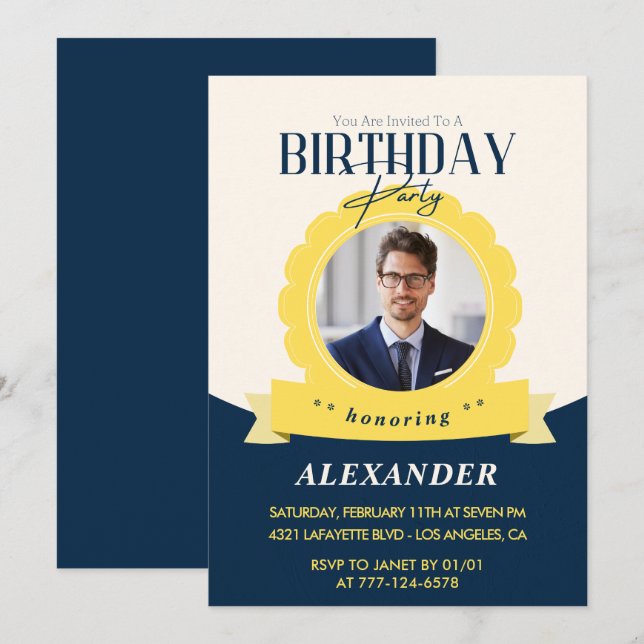 Modern Chic 44th birthday invitation  (Front/Back)