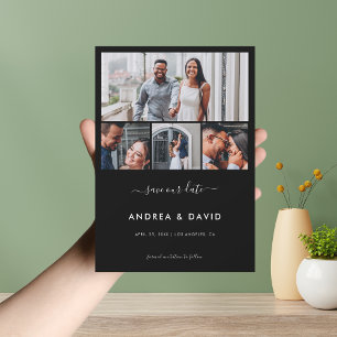 Modern Chic 4 Photo Collage Website Black Wedding Save The Date