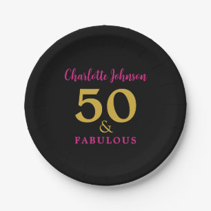 Modern Chic 50th Birthday Party Black Pink Gold Paper Plate