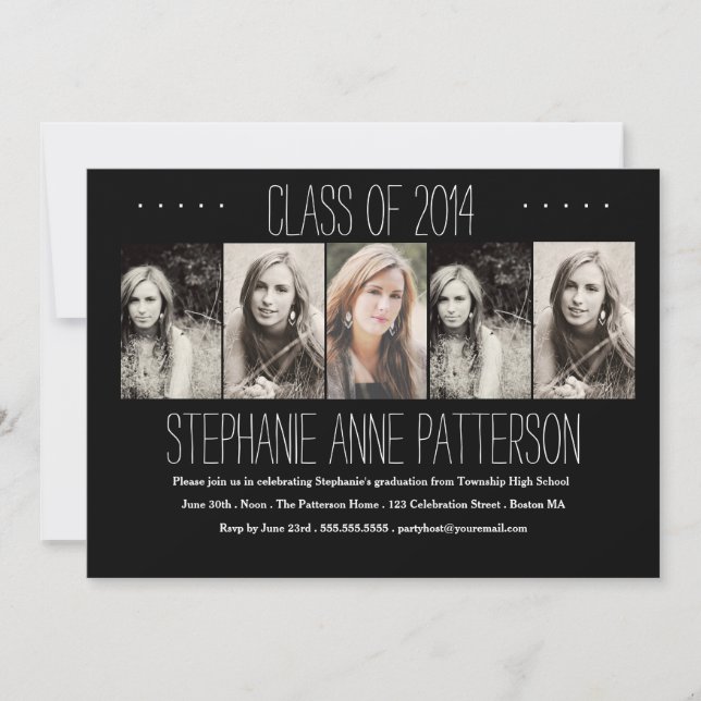 Modern Chic 5 Photo Graduation Announcement |Black (Front)