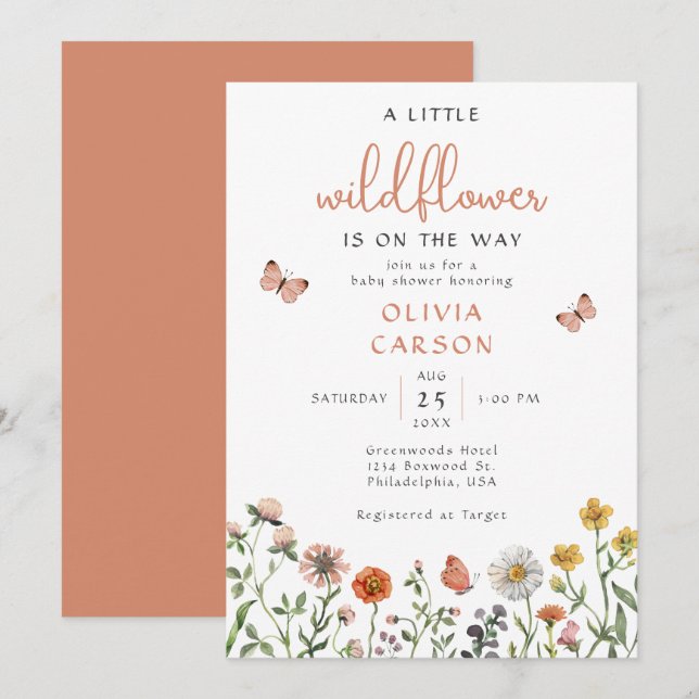 Modern Chic A Little Wildflower Floral Baby Shower Invitation (Front/Back)