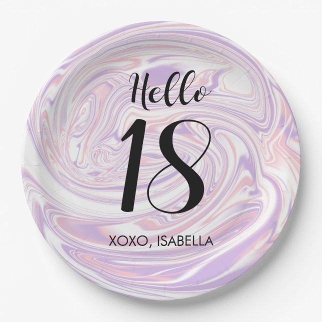 Modern Chic Abstract Marble 18th Birthday Paper Plate (Front)