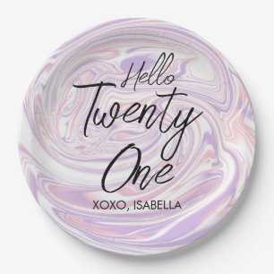 Modern Chic Abstract Marble 21st Birthday Paper Plate