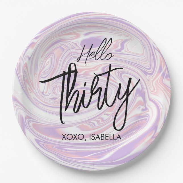 Modern Chic Abstract Marble Thirty 30th Birthday Paper Plate (Front)