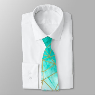 Modern Chic Aqua Blue Watercolor and Gold Tie
