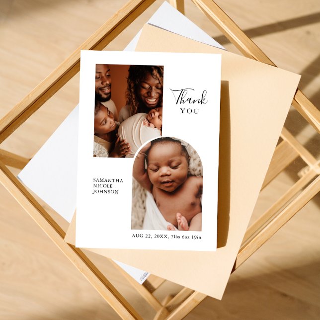 Modern Chic Arch Inset Two Photo Birt Announcement (Creator Uploaded)