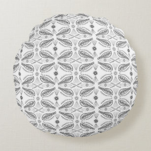 Modern Chic Artsy Pattern grey white Round Cushion