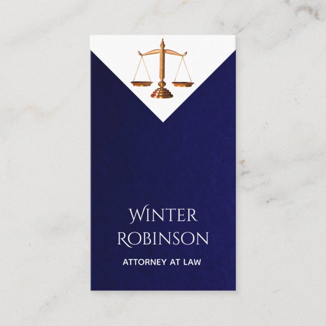 Modern chic attorney at law midnight blue white business card (Front)