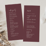 Modern Chic Autumn Burgundy Flat Wedding Program Programme<br><div class="desc">This minimalist chic autumn burgundy flat wedding program is perfect for a simple wedding. The moody boho design features rustic unique and stylish bohemian typography in a dark marsala maroon red wine colour. Include the name of the bride and groom, the wedding date and location, thank you message, order of...</div>