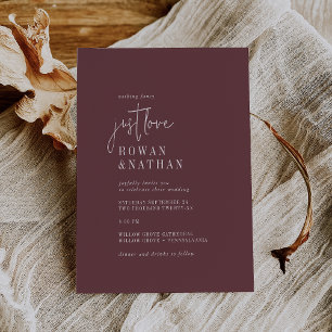 Modern Chic Autumn Burgundy Just Love Wedding Invitation