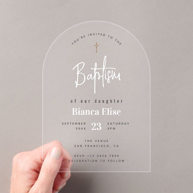 Modern Chic Baby Baptism Acrylic Invitations (Insitu (Handheld))