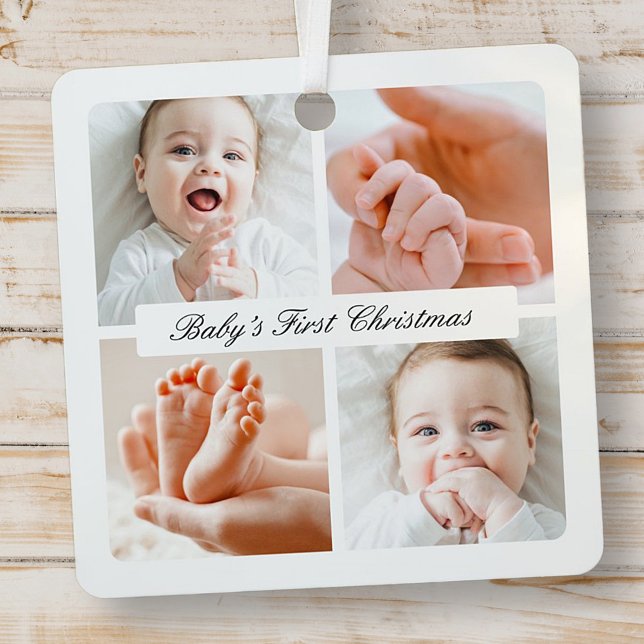 Modern Chic Baby's First Christmas 4 Photo Holiday Metal Tree Decoration (Creator Uploaded)