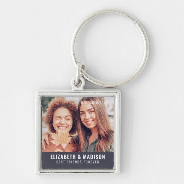 Modern Chic Best Friends Forever BFF Besties Photo Key Ring (Front)