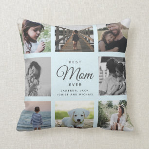 Modern Chic Best Mum Ever Light Blue Photo Collage Cushion