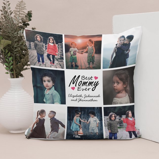 Modern Chic Best Mummy Ever Mother Photo Collage Cushion (Creator Uploaded)