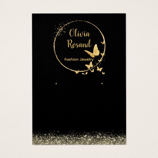 Modern chic Black and gold earring Display card  (Front)