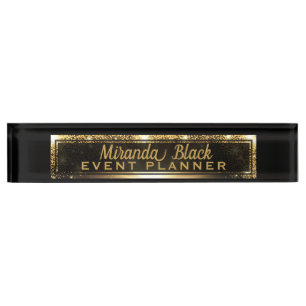 Modern Chic Black and Gold Faux Metallic Luxury Nameplate