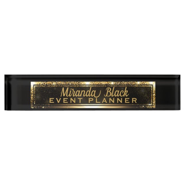 Modern Chic Black and Gold Faux Metallic Luxury Nameplate (Front)