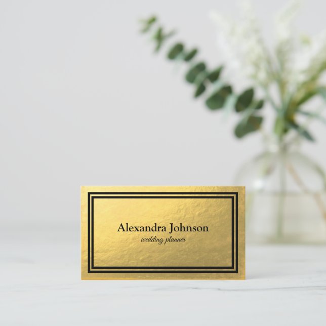 Modern Chic Black and Gold Foil Luxury Business Ca Business Card (Standing Front)