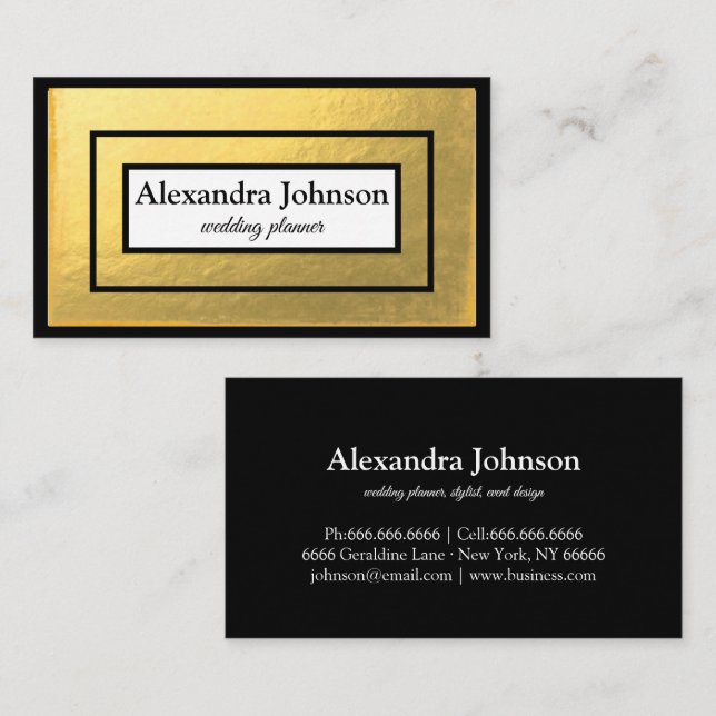 Modern Chic Black and Gold Foil Luxury Business Card (Front/Back)