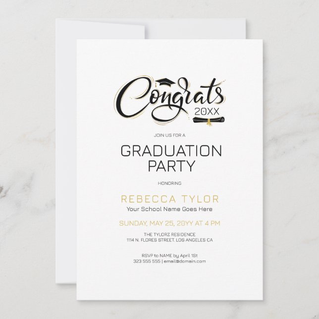 Modern Chic Black and Gold tTpogray Party Invite (Front)