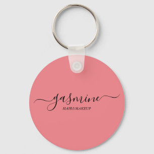 Modern Chic Black and Pink Casual Script Key Ring