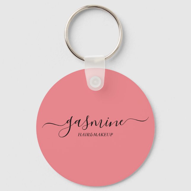 Modern Chic Black and Pink Casual Script Key Ring (Front)