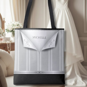 Modern Chic Black and Silver Bridesmaid Luxury  Tote Bag