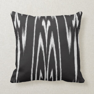 Modern chic black and white abstract ikat pillow