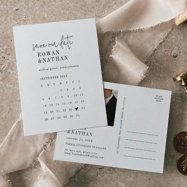 Modern Chic Black and White Calendar Save the Date Invitation Postcard (Creator Uploaded)
