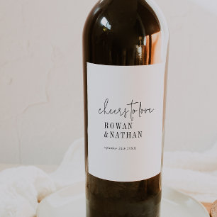 Modern Chic Black and White Cheers to Love Wedding Wine Label