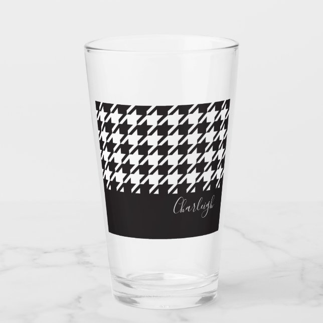 Modern Chic Black and White Houndstooth Glass (Front)