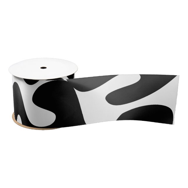Modern Chic Black and White Liquid Art Pattern Satin Ribbon (Spool)