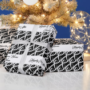 Modern, Chic Black and White Personalised Wedding Wrapping Paper