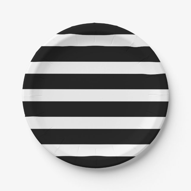 Modern Chic Black and White Stripe Party Paper Plate (Front)