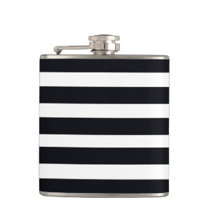 Modern Chic Black And White Striped Hip Flask