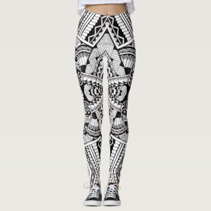 Modern Chic Black and White Tribal Tattoo Pattern Leggings