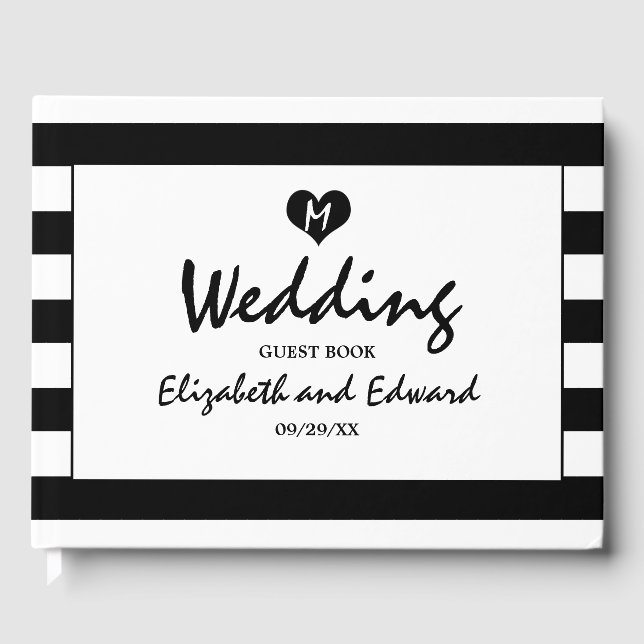Modern Chic Black and White Wedding Guest Book (Front)